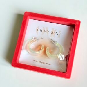Modern Iridescent Jelly C-Hoop Earrings - Trendy Aesthetic with Free Display Frame