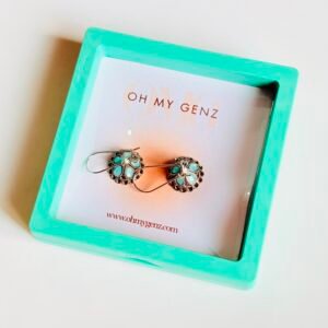Premium Turquoise Floral Drop Earrings - Handcrafted Jewelry with Free Display Frame
