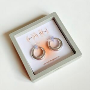 Minimalist Chunky Silver C-Hoop Earrings - High-Polish Premium Finish with Free Display Stand