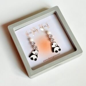 Adorable Panda Charm Dangle Earrings with Crystal Accents - Premium Quality + Free Display Frame
