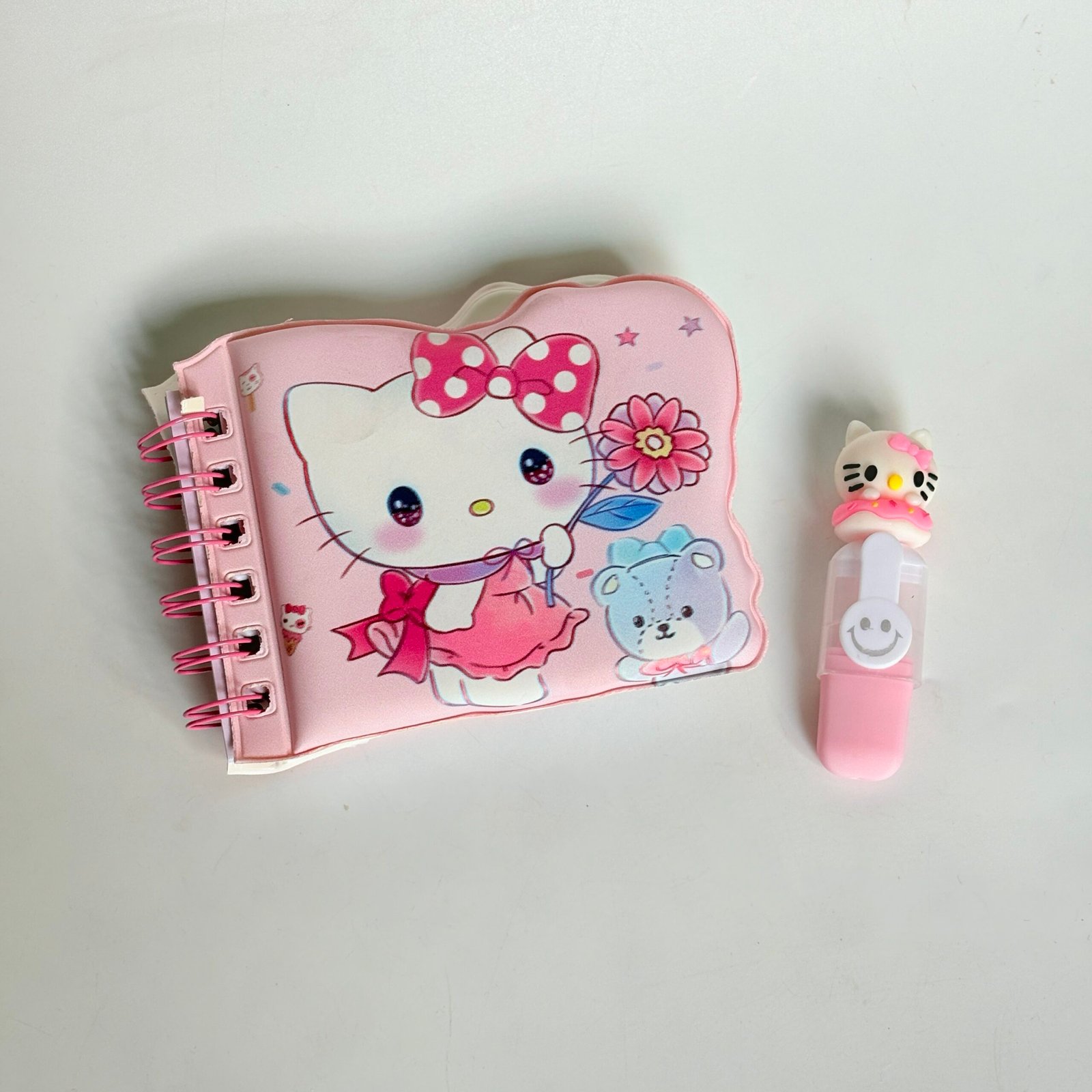 Hello Kitty Pink Bow Squishy Diary & Highlighter Set - Aesthetic Stationery Gift - Image 2