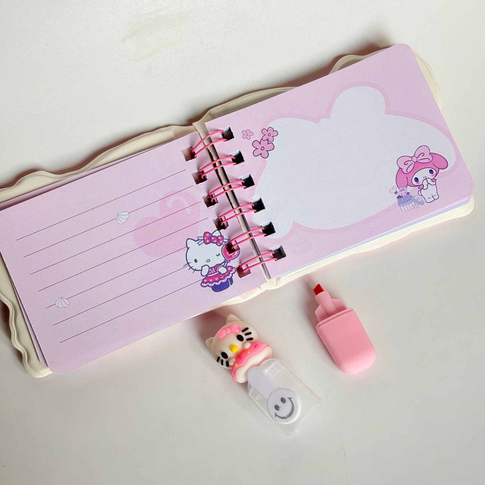 Hello Kitty Pink Bow Squishy Diary & Highlighter Set - Aesthetic Stationery Gift - Image 3