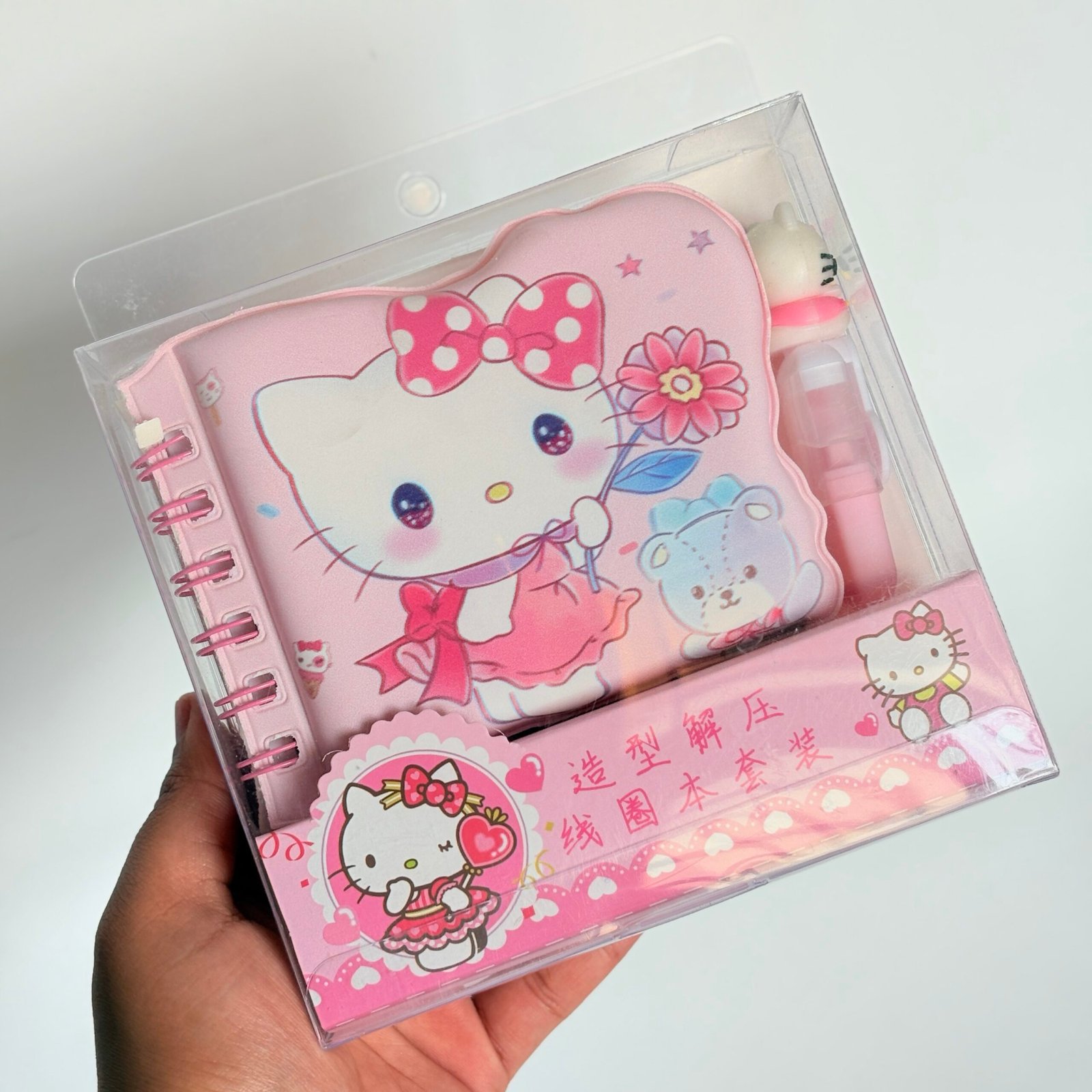 Hello Kitty Pink Bow Squishy Diary & Highlighter Set - Aesthetic Stationery Gift