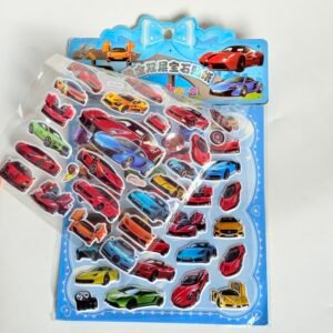 3D Puffy Supercar Stickers for Kids - Metallic Exotic Sports Car Decal Sheet