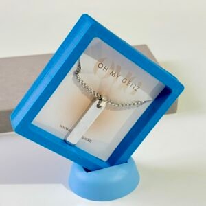 Men’s Silver & Black Inlay Capsule Necklace – Modern Minimalist Stainless Steel Jewelry