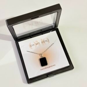 Men’s Black Onyx Square Signet Necklace – Silver Stainless Steel Waterproof Jewelry