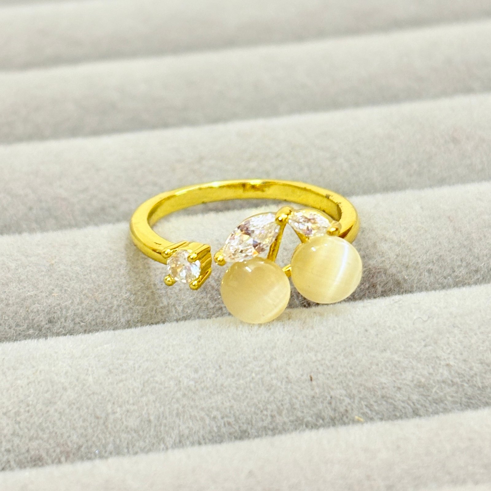 Sweet Cherry Cat’s Eye Anti-Tarnish Adjustable Ring
