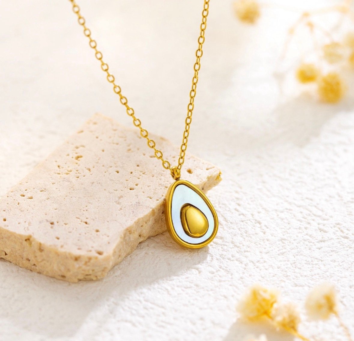 Golden Avocado Shell Anti-Tarnish Necklace