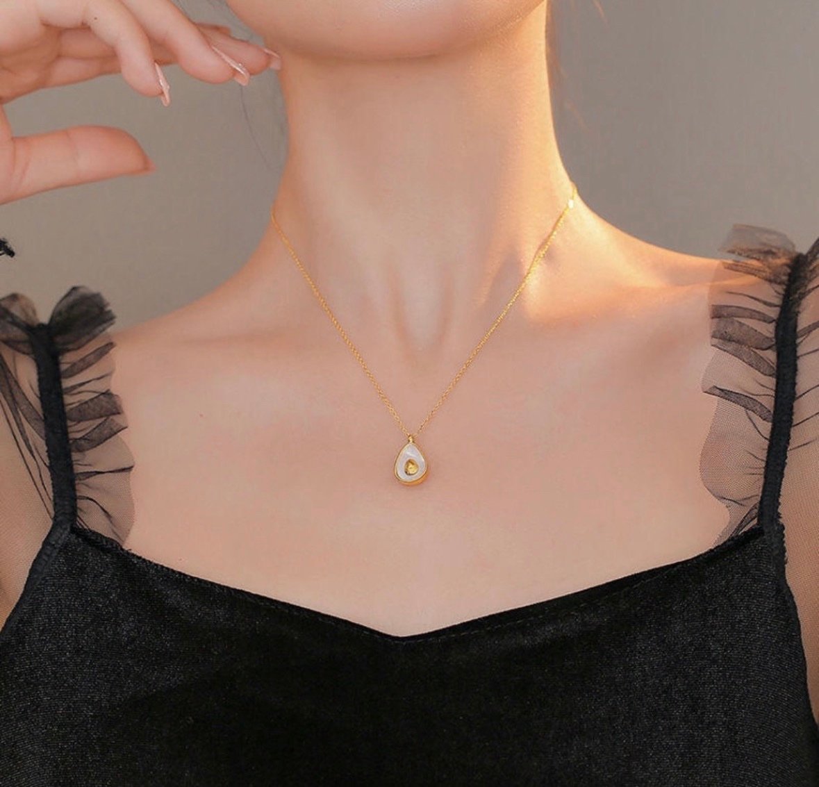 Golden Avocado Shell Anti-Tarnish Necklace - Image 3