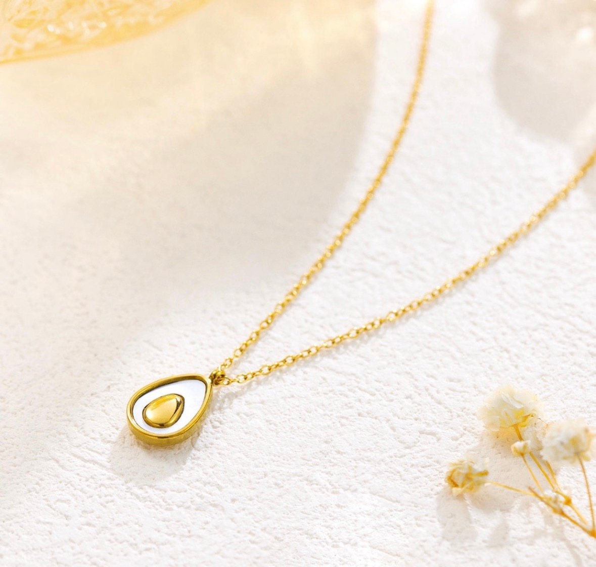 Golden Avocado Shell Anti-Tarnish Necklace - Image 2
