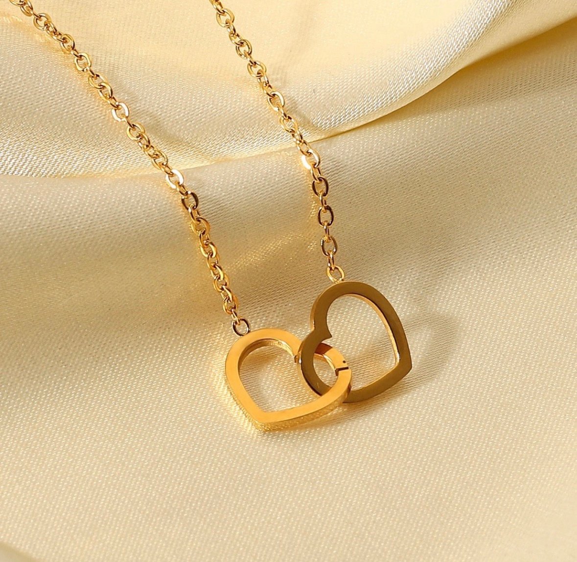Interlocking Double Heart Anti-Tarnish Necklace