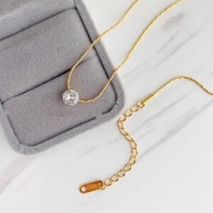 Luxe Solitaire Crystal Snake Chain Anti-Tarnish Necklace