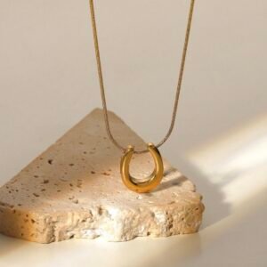 Polished Horseshoe Charm Anti-Tarnish Snake Chain Necklace