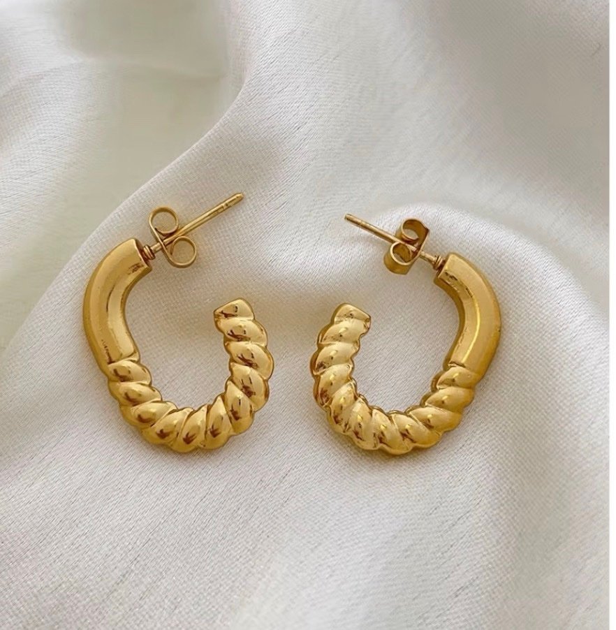 Chunky Gold Rope Stud Hoops for Women | Anti-Tarnish Minimalist Statement Earrings - Image 3