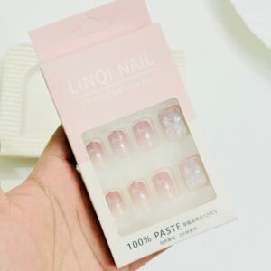 Soft Girl Aesthetic Pink Starry Nails with 3D Butterfly Charms