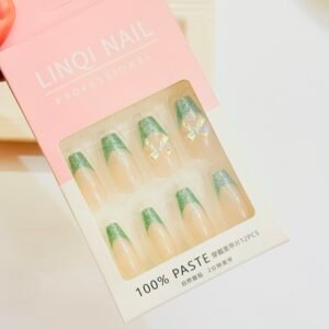 Sage Green Shimmer French Tip Nails - 12pc Reusable Nail Kit