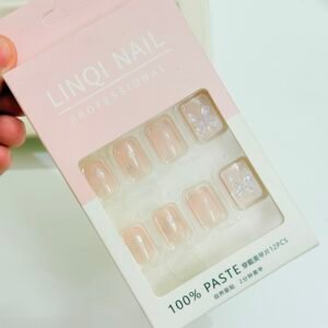 Minimalist Glitter Glossy Press-On Nails - Natural Nude Base