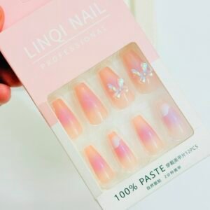 Luxury Butterfly Press-On Nails - Pink & Peach Ombre Gradient