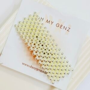 Retro Grid Silver & Pearl Beaded Rectangle Hair Clip