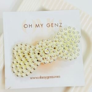Cherub Pearl & Silver Beaded Bow Hair Clip