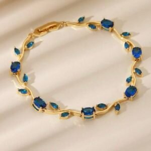 Royal Blue Crystal Tulip Stem Bracelet – Premium Dainty Floral Jewelry