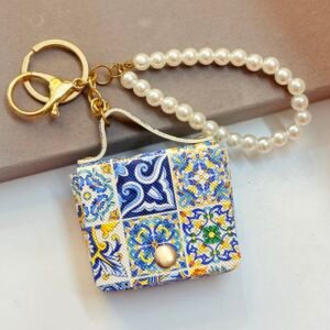 Mediterranean Tile Print Coin Pouch Bag Charm