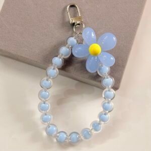 Pastel Blue Daisy Bead Phone / Bag Charm