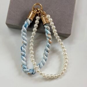 Pearl & Blue Braided Fabric Phone/ Bag Charm ~ Premium Quality