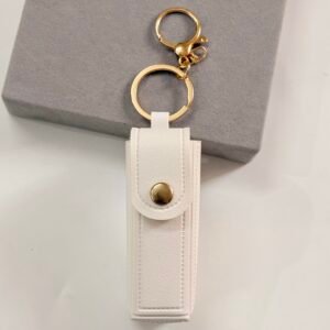 Minimalist White Leather-Look Lipstick Holder Keychain