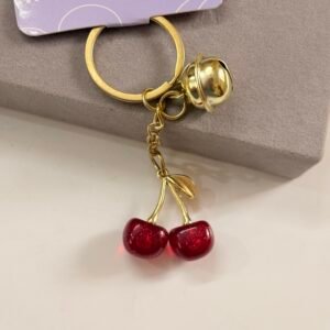 Red Glitter Cherry & Golden Bell Charm