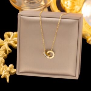 Interlocking Roman Numeral Double Ring Necklace