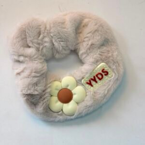 BEIGE FUR FLOWER SCRUNCHIE