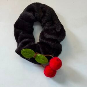 BLACK FUR CHERRY SCRUNCHIE