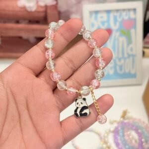 Pink Panda Grey Beaded Bracelet ~ Random Design