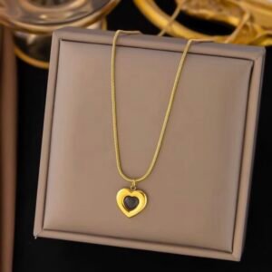 Black Onyx Heart Bezel Pendant Necklace