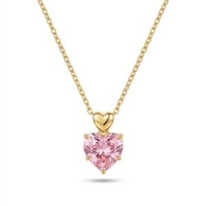 Double Heart Pink Crystal Pendant Necklace