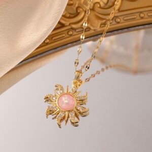 Pink Opal Sunburst Pendant Necklace
