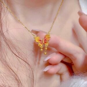 Golden Sunset Butterfly Dangle Necklace