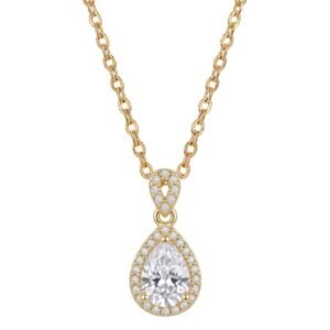 Sparkling Pear-Cut Halo Dangle Necklace