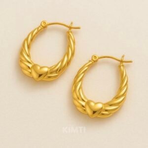 Twisted Heart Accent Gold Hoops
