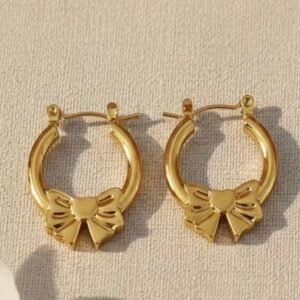 Golden Bow Charm Hoops