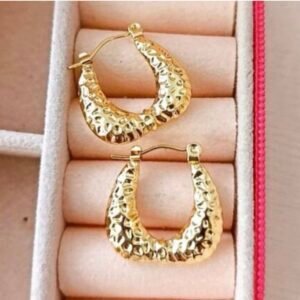 Hammered Gold Tear Anti-Tarnish Hoops
