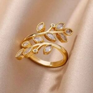 Enchanted Crystal Leaf Statement Anti Tarnish Ring