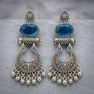 Ocean Blue Oval Stone Crescent Silver Dangles