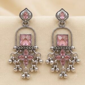 Soft Pink Floral Geometric Oxidized Dangles