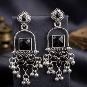 Black Floral Geometric Oxidized Dangles