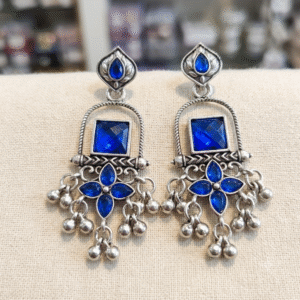Royal Blue Floral Geometric Oxidized Dangles