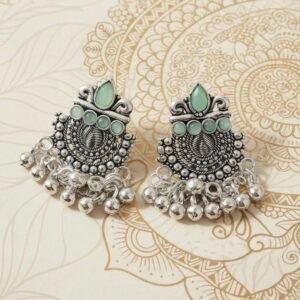 Mint Green Stone Oxidized Silver Jhumkas