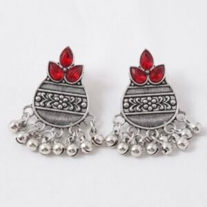Ruby Red Stone Oxidized Silver Ethnic Earrings