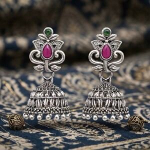 Boho Silver-Plated Temple Design Jhumkas